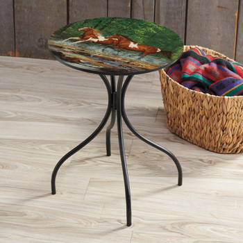 22" Spring Creek Run Horses II Metal Accent Table with Printed Top by Chris Cummings