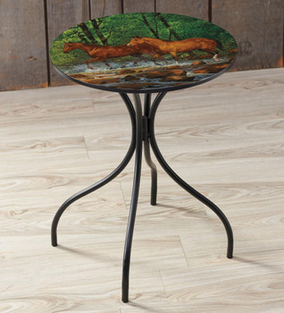 22" Spring Creek Run Horses I Metal Accent Table with Printed Top by Chris Cummings