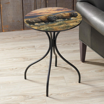 22" Dusty Plains Bison Metal Accent Table with Printed Top by Rosemary Millette