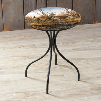22" Autumn Run Whitetail Deer Metal Accent Table with Printed Top by Terry Redlin