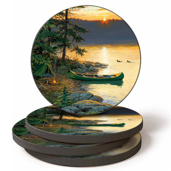 Summer Sunrise Lake Scene Absorbent Beverage Coasters by Persis Clayton Weirs, Set of 4