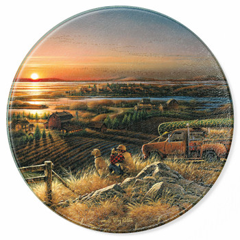 Best Friends Man with His Dog Round Glass Cutting Board