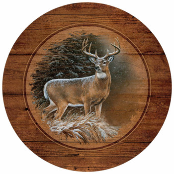 12" In the Storm Whitetail Deer Round Wood Sign