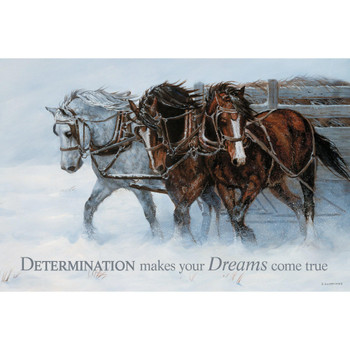 12" x 18" Determination Makes Your Dreams Come True Three Horses Wood Sign