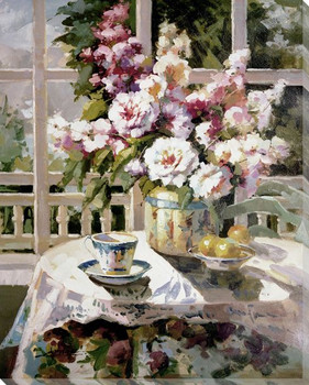 Flowers in a Vase with a Teacup Wrapped Canvas Giclee Print