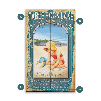 Table Rock Lake Girl Playing on the Beach Wall Sign Wood or Metal