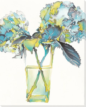Blue Hydrangea Flowers in a Vase Wrapped Canvas Giclee Print