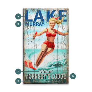 Lake Murray Retro Slalom Water Skier Wall Sign Wood or Metal