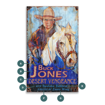 Buck Jones Desert Vengeance Western Wall Sign Wood or Metal