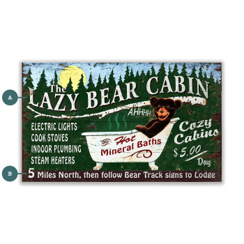 The Lazy Bear Lodge with Hot Mineral Baths Cozy Cabins Wall Sign Wood or Metal