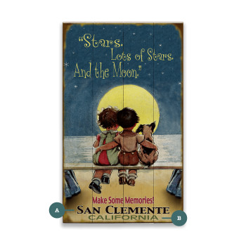 Ocean Beach Night Scene Kids with Puppy Wall Sign Wood or Metal