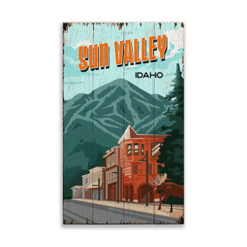 Sun Valley Idaho Mountain Scene Distressed Wall Sign Wood or Metal