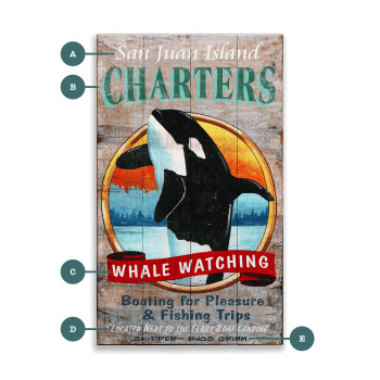 San Juan Island Charters Whale Watching Wall Sign Wood or Metal