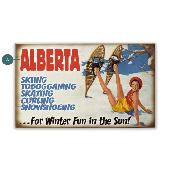 Alberta for Winter Fun in the Sun Fallen Snowshoe Girl Wall Sign Wood or Metal