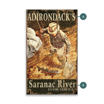 Adirondack's Saranac River Guide Service Angler Wall Sign Wood or Metal