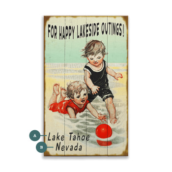 Lakeside Scene Children Playing in Water Wall Sign Wood or Metal