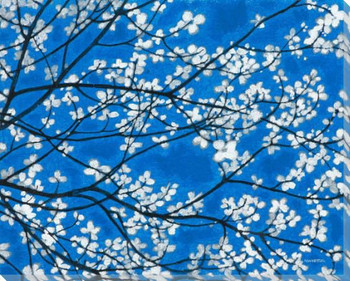 White Blossom Flowers On Blue III Wrapped Canvas Giclee Print