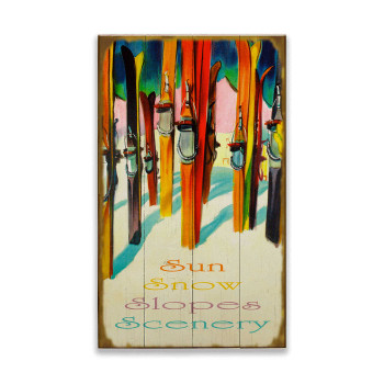 Sun Snow Slopes Scenery Skis Wall Sign Wood or Metal
