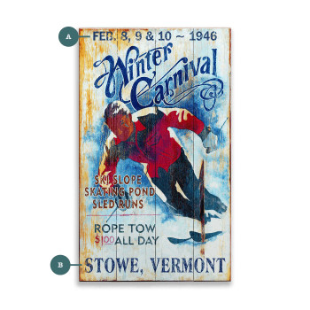 Winter Carnival Stowe Vermont Ski Skating Pond Sled Wall Sign Wood or Metal