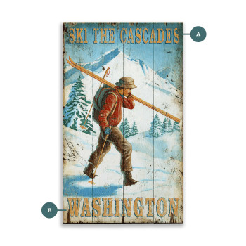 Ski the Cascades Washington Man on the Slopes Wall Sign Wood or Metal
