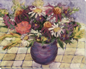 Bouquet of Flowers in a Purple Vase Wrapped Canvas Giclee Print