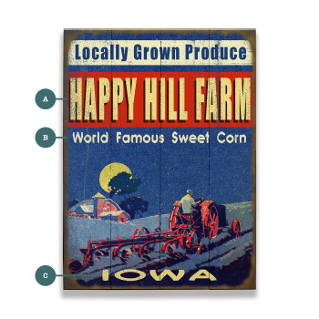 Personalized Locally Grown Produce Happy Hill Farm Wall Sign Wood or Metal