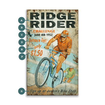 Personalized Ridge Rider Bike Challenge Male Cyclist Wall Sign Wood or Metal
