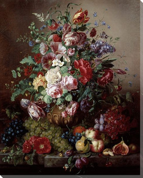 A Rich Still Life of Lilacs and Roses Wrapped Canvas Giclee Art Print