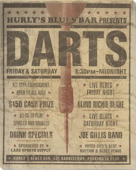 Vintage Darts Tournament Ad Wrapped Canvas Giclee Print Wall Art