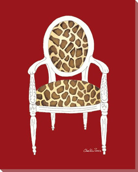 Giraffe Chair on Red Wrapped Canvas Giclee Print Wall Art