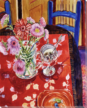 Blue Chairs at the Table Wrapped Canvas Giclee Print Wall Art