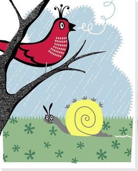 Storybook Springtime Snail and a Bird Wrapped Canvas Giclee Art Print