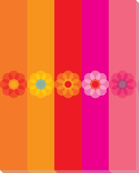 Pink Mod Flower Six Wrapped Canvas Giclee Print Wall Art