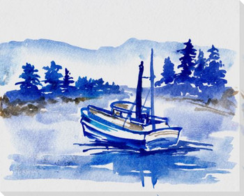 Solitary Boat Wrapped Canvas Giclee Print Wall Art