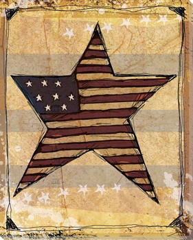 American Star with Flag Wrapped Canvas Giclee Print Wall Art