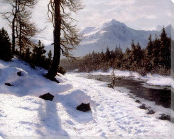 River Landscape in Winter Wrapped Canvas Giclee Print Wall Art