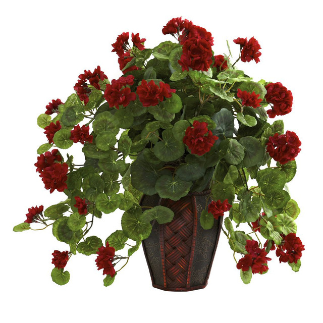 Geranium Silk Plant with Decorative Planter - Artificial Plants - Silk ...