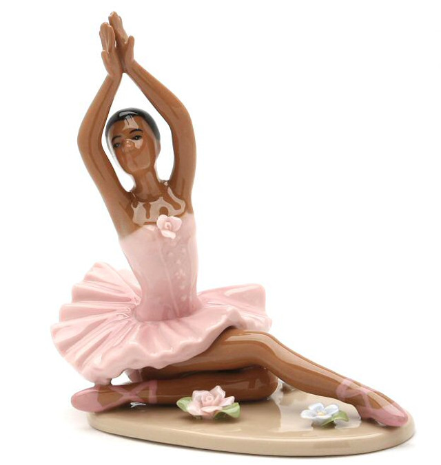 African American Ballerina Sitting in a Pink Dress Porcelain Sculpture ...