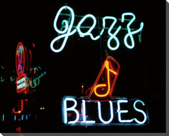 Jazz & Blues Neon Sign Wrapped Canvas Giclee Print Wall Art
