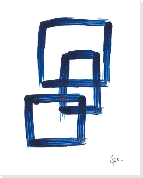 Indigo Squares V Wrapped Canvas Giclee Art Print Wall Art
