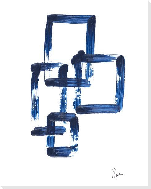 Indigo Squares IV Wrapped Canvas Giclee Art Print Wall Art