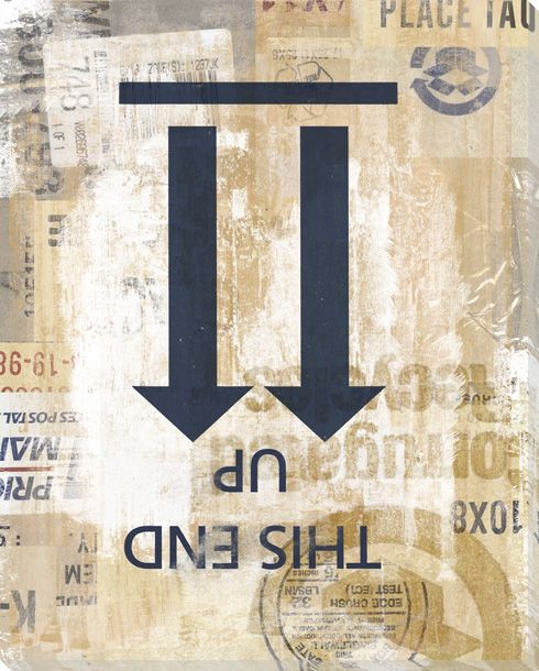 Upside Down This End Up Blue Arrows Wrapped Canvas Giclee Print