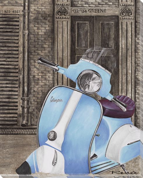Blue and White Vespa Wrapped Canvas Giclee Print Wall Art