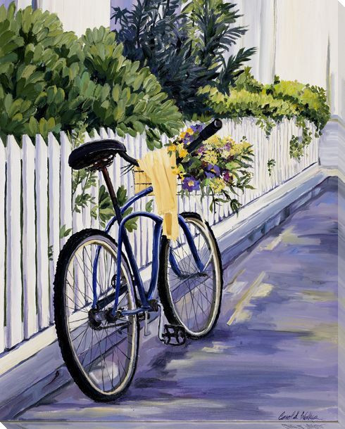 Delivering Flowers on a Bike Wrapped Canvas Giclee Print Wall Art
