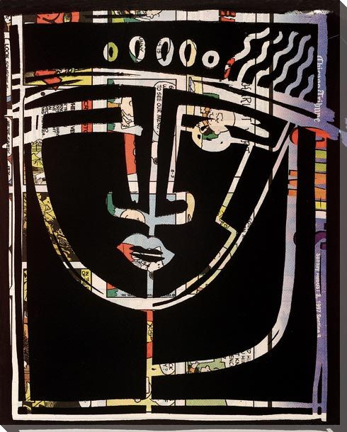 Cartoon Tribal Mask I Wrapped Canvas Giclee Print Wall Art