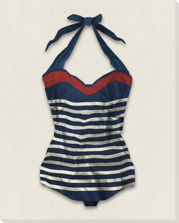 Vintage Bathing Suit Striped Wrapped Canvas Giclee Print Wall Art ...