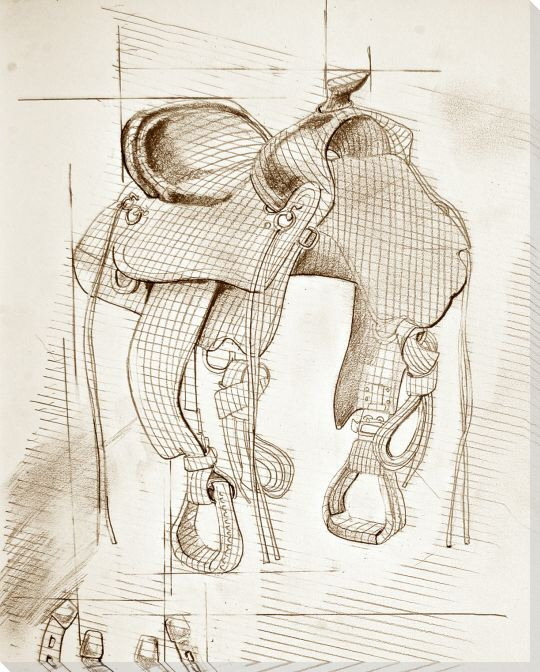 Saddle Sketch 1 Wrapped Canvas Giclee Print Wall Art