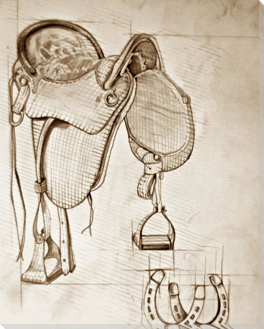Saddle Sketch 2 Wrapped Canvas Giclee Print Wall Art