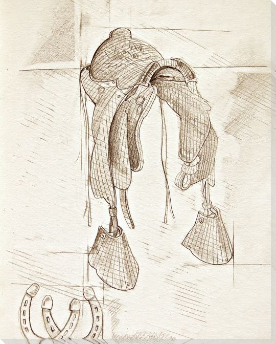 Saddle Sketch 4 Wrapped Canvas Giclee Print Wall Art