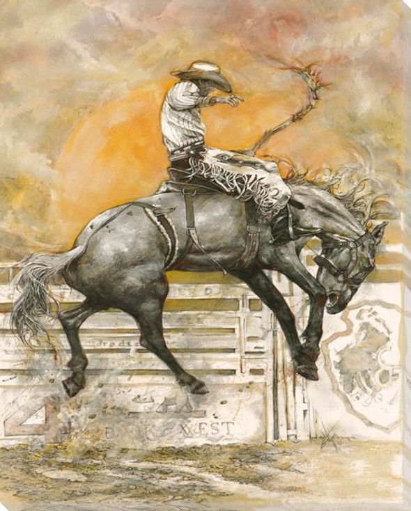 Jumping the Moon Cowboy Riding Wrapped Canvas Giclee Print